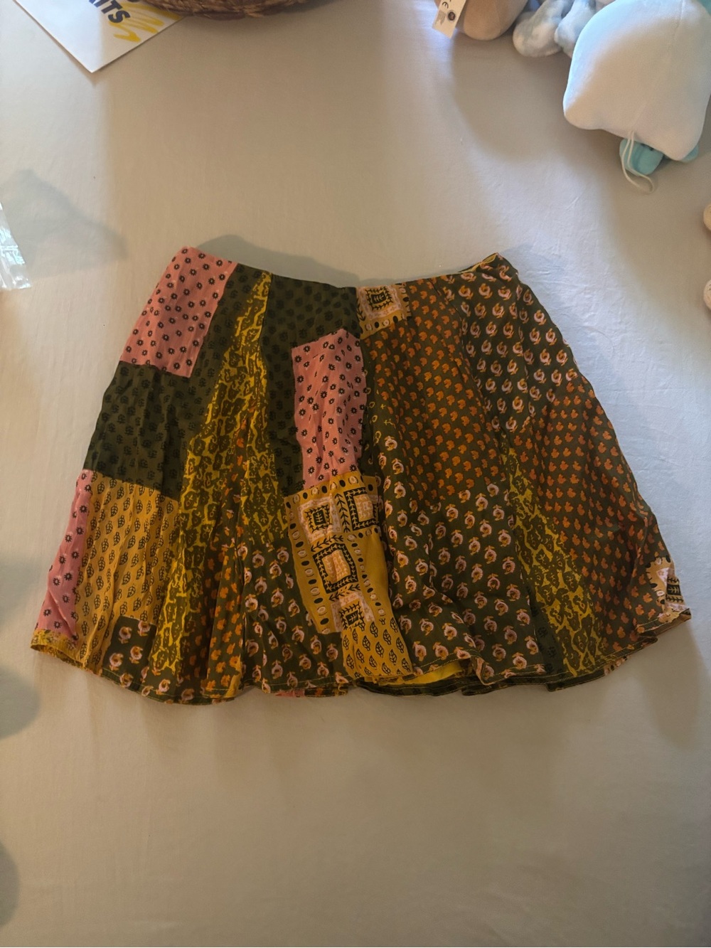 New! patchwork/boho print mini skirt